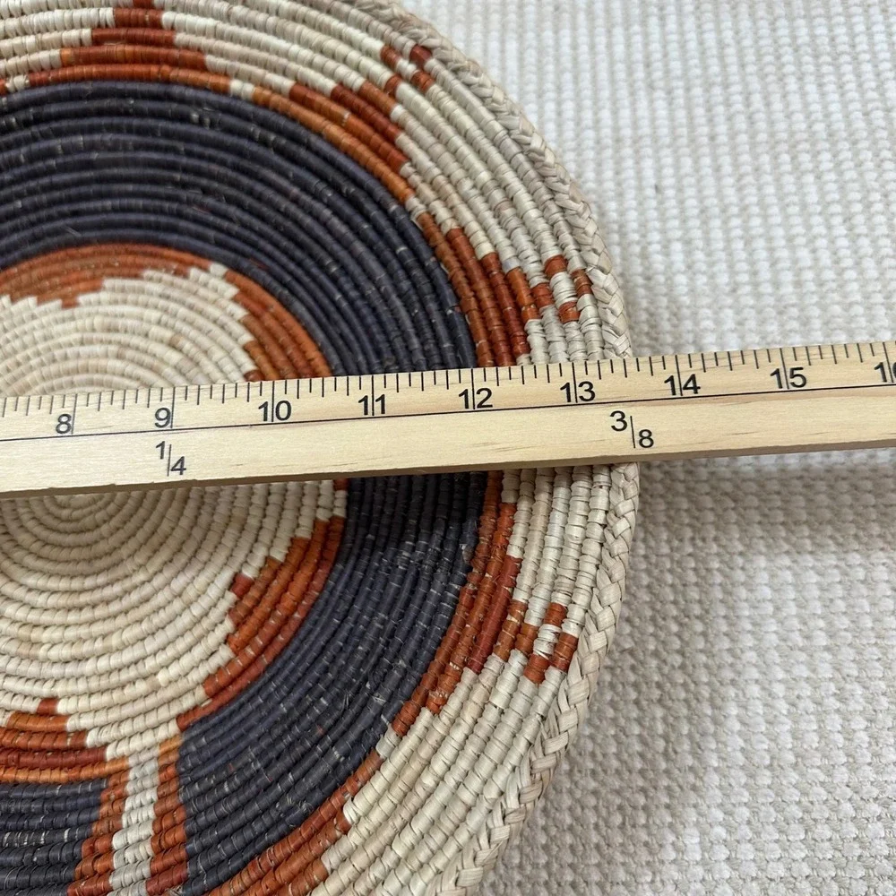 Handmade Woven Basket Bowl Wall Decor Geometric Sunburst Terracotta 14.5in‎